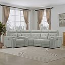 Juno Right Hand Corner Electric Recliner Sofa With Wireless Charging Console and Power Headrests in Amigo Sage Fabric