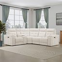 Juno Right Hand Corner Electric Recliner Sofa With Wireless Charging Console and Power Headrests in Hopsack Natural Fabric