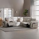 Juno Right Hand Corner Electric Recliner Sofa With Wireless Charging Console and Power Headrests in Koto Turtle Dove Fabric