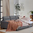 Kip 3 Seater Chaise Sofa Bed in Charcoal Fabric