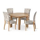Knightsbridge Natural Oak Round Extending Dining Table + 4 Upholstered Curve Back Plain Truffle Fabric Chair with Solid Oak Legs