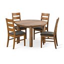 Knightsbridge Rustic Extending Dining Table and 4 Linear Rustic Oak Chair in Verona Chocolate Fabric