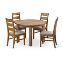 Knightsbridge Rustic Extending Dining Table and 4 Linear Rustic Oak Chair with Dappled Beige Fabric