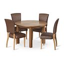 Knightsbridge Rustic Oak Round Extending Dining Table + 4 Curve Back Suede Brown Fabric Chair with Oak Legs