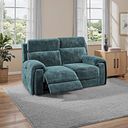 Leo 2 Seater Recliner Sofa with Adjustable Headrests in Descent Blue Fabric
