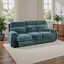 Leo 3 Seater Recliner Sofa with Adjustable Headrests in Descent Blue Fabric