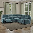 Leo Large Corner Recliner Sofa with Adjustable Headrests in Descent Blue Fabric