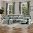 Leo Right Hand Corner Recliner Sofa with Adjustable Headrests in Descent Pewter Fabric