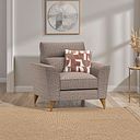Levi Armchair in Barley Coffee Fabric with Asher Rust Scatter