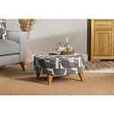 Levi Round Footstool in Asher Natural Fabric