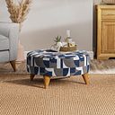 Levi Round Footstool in Asher Ocean Fabric