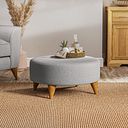 Levi Round Footstool in Barley Silver Fabric