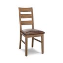 Linear Antique Finish Oak Chair with Vintage Brown Leather Look Seat