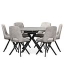 Lucia Ceramic Extending 4-6 Seater Swivel Dining Table in Matt Grey with 6 Nico Chairs in Light Grey