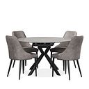 Lucia Ceramic Extending Round Dining Table in Matte Grey Finish 130cm with 4 Aria Dark Grey Chairs
