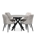 Lucia Ceramic Extending Round Dining Table in Matte Grey Finish 130cm with 4 Aria Light Grey Chairs