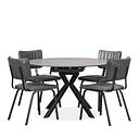 Lucia Ceramic Extending Round Dining Table in Matte Grey with 4 Mason Chairs in Black