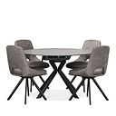 Lucia Ceramic Extending Round Dining Table in Matte Grey Finish 130cm with 4 Nico Dark Grey Chairs