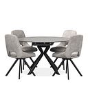 Lucia Ceramic Extending Round Dining Table in Matte Grey Finish 130cm with 4 Nico Light Grey Chairs