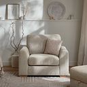 Ludlow Armchair in Ceriale Biscuit Fabric with Truffle Scatter Cushion