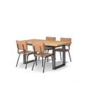 Maine Extending Dining Table 160-220cm + 4 Mason Chairs in Vintage Tan Leather-Look fabric with Black Legs