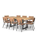 Maine Extending Dining Table 160-220cm + 8 Mason Chairs in Vintage Tan Leather-Look fabric with Black Legs