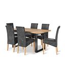 Maine Natural Oak & Metal Extending Dining Table with 6 Scroll Back Chairs in Vintage Black Leather Look Fabric