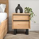 Maine Natural Solid Oak & Metal 2 Drawer Bedside Table