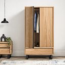 Maine Natural Solid Oak & Metal Double Wardrobe