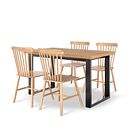Maine Natural Solid Oak & Metal Fixed Dining Table 130cm + 4 Kingham Natural Oak Spindle Chair