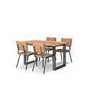Maine Fixed Dining Table 130cm + 4 Mason Chairs in Vintage Tan Leather-Look fabric with Black Legs
