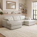 Marley Modular 3 Seater U-Shape Chaise Sofa in Oslo Bone China Leather - Group 16