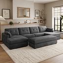 Marley Modular 4 Seater U-Shape Chaise Sofa in Lila Charcoal Fabric - Group 17