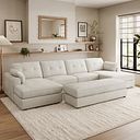 Marley Modular 4 Seater U-Shape Chaise Sofa in Lila Ivory Fabric - Group 17