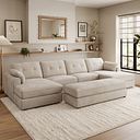 Marley Modular 4 Seater U-Shape Chaise Sofa in Lila Natural Fabric - Group 17