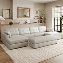 Marley Modular 4 Seater U-Shape Chaise Sofa in Oslo Bone China Leather - Group 17