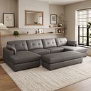 Marley Modular 4 Seater U-Shape Chaise Sofa in Oslo Elephant Grey Leather - Group 17