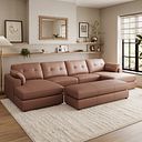 Marley Modular 4 Seater U-Shape Chaise Sofa in Oslo Mocha Mouse Leather - Group 17