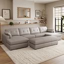Marley Modular 4 Seater U-Shape Chaise Sofa in Oslo Oyster Leather - Group 17