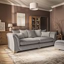Milldale 4 Seater Pillow Back Sofa in Garda Acier Fabric with Linen Scatters