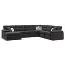 Morgan  Modular 6 Seater Left Hand Corner Sofa with Chaise in Santos Black with Green and Grey Scatters - Group 18