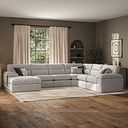 Morgan  Modular 6 Seater Left Hand Corner Sofa with Chaise in Santos Silver with Green and Grey Scatters - Group 18