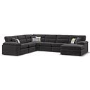 Morgan Modular 6 Seater Right Hand Corner Sofa with Chaise in Santos Black with Green and Grey Scatters - Group 19