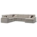 Morgan Modular 6 Seater Right Hand Corner Sofa with Chaise in Santos Mink with Orange and Beige Scatters - Group 19