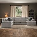 Morgan Modular 6 Seater Right Hand Corner Sofa with Chaise in Santos Silver with Green and Grey Scatters - Group 19