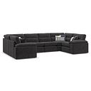 Morgan Small U-Shape Modular Corner Sofa in Santos Black with Green and Grey Scatters - Group 10