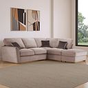 Nebraska Left Hand Corner High Back Sofa with Storage Footstool in Aero Fawn with Cedar Scatters