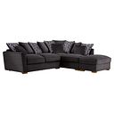 Nebraska Left Hand Corner Pillow Back Sofa with Storage Footstool in Aero Charcoal with Grey Scatters