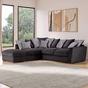Nebraska Left Hand Corner Pillow Back Sofa with Storage Footstool in Aero Charcoal with Grey Scatters