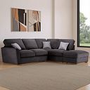 Nebraska Right Hand Corner High Back Sofa with Storage Footstool in Aero Charcoal with Grey Scatters